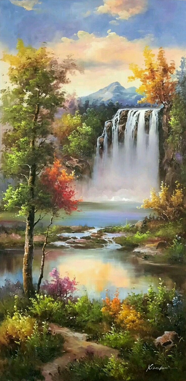 Featured image of post Easy Waterfall Landscape Painting / You will paint a full moon rising over the cliffs as well as sparking blue water below.