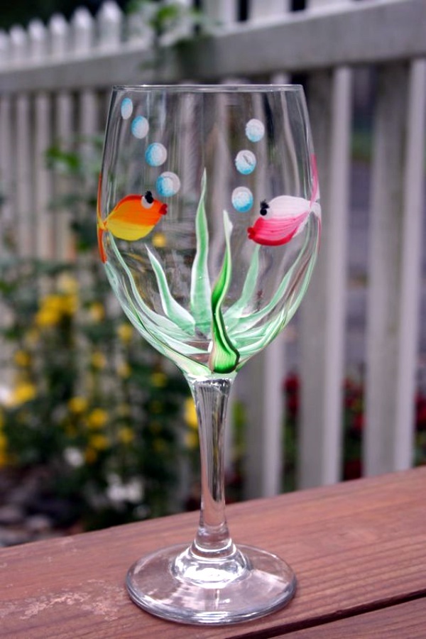 glass wine painting glasses beginners painted patterns bottle diy paint bottles fish sea under crafts decorated candle holders cups paintedglass