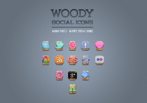 Wood Social Icons Set