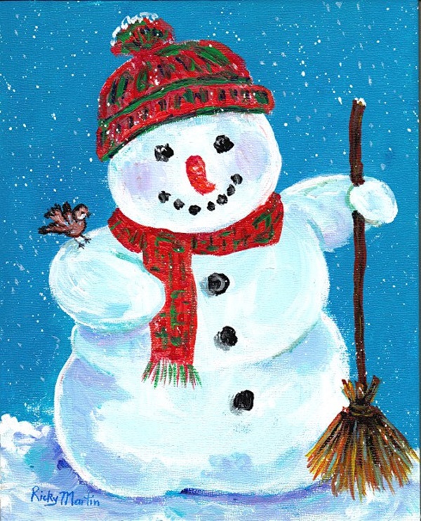 Cute Snowman Acrylic Painting