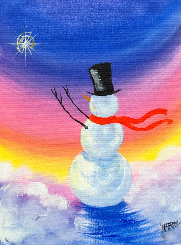 Cute Snowman Acrylic Painting