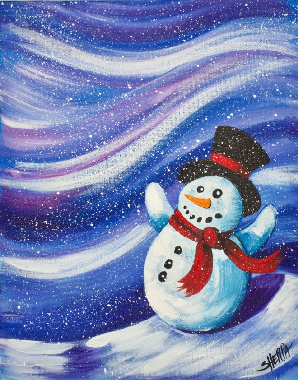 Cute Snowman Acrylic Painting