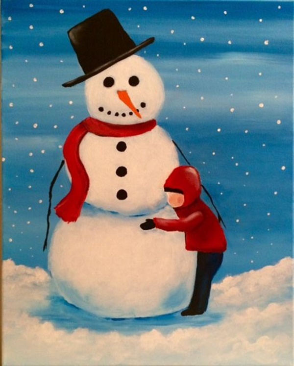 Cute Snowman Acrylic Painting