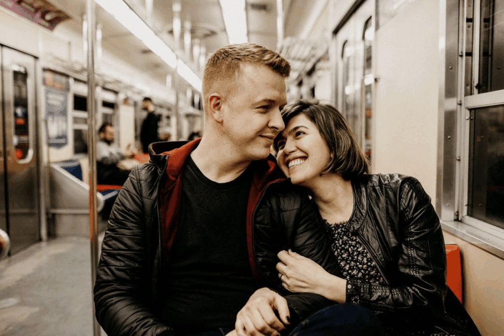 couple fall in love on train